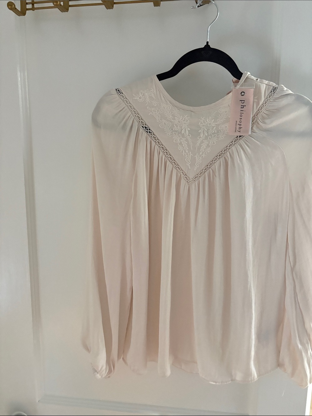 Philosophy Soft Ivory Embroidered V-Neck Blouse